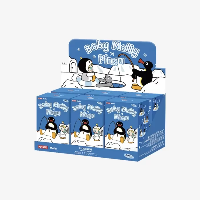 Baby Molly × Pingu Happy Fishing Series – Caixa surpresa com pingente de pelúcia de vinil