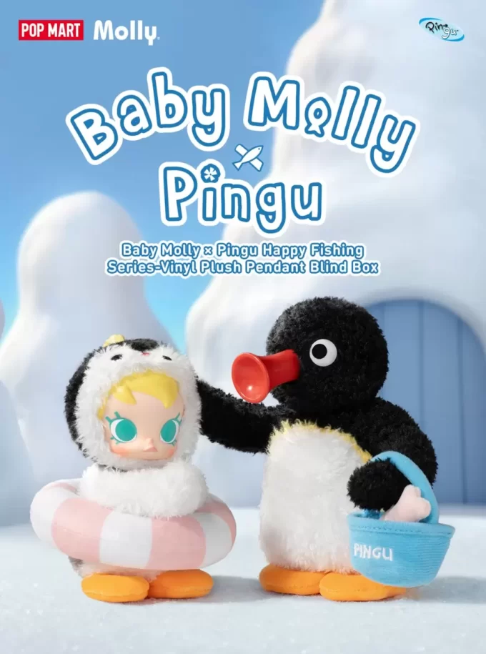 Baby Molly × Pingu Happy Fishing Series – Caixa surpresa com pingente de pelúcia de vinil