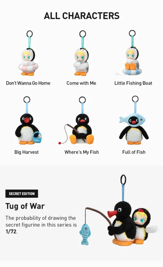 Baby Molly × Pingu Happy Fishing Series – Caixa surpresa com pingente de pelúcia de vinil