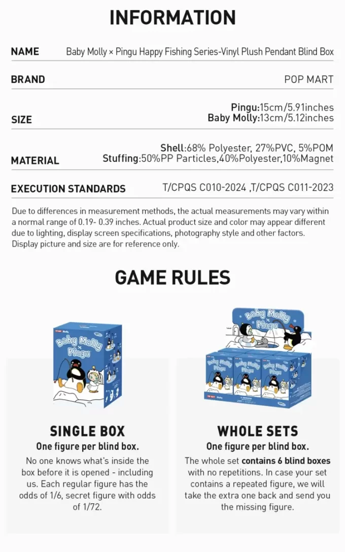Baby Molly × Pingu Happy Fishing Series – Caixa surpresa com pingente de pelúcia de vinil