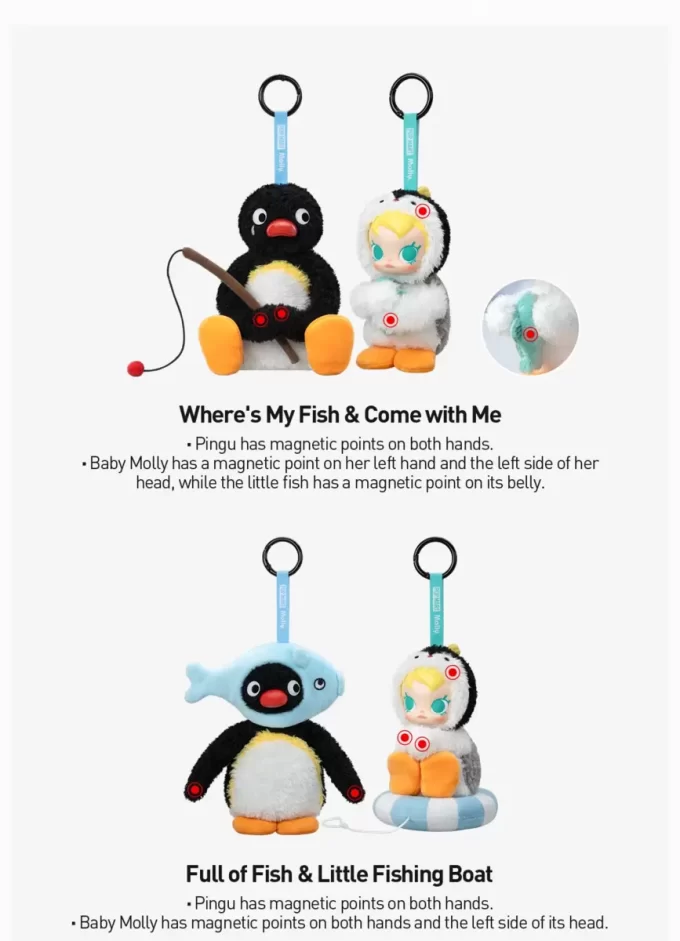 Baby Molly × Pingu Happy Fishing Series – Caixa surpresa com pingente de pelúcia de vinil
