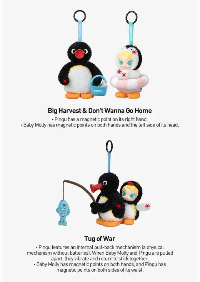 Baby Molly × Pingu Happy Fishing Series – Caixa surpresa com pingente de pelúcia de vinil