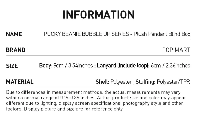 Caixa surpresa com pingente de pelúcia da série PUCKY BEANIE BUBBLE UP
