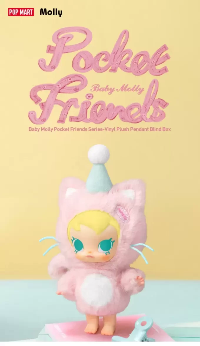 Caixa surpresa com pingente de pelúcia de vinil Baby Molly Pocket Friends Series
