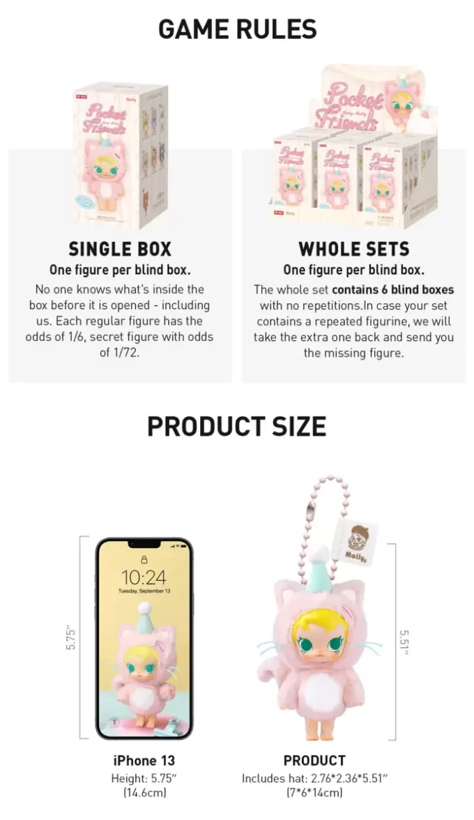 Caixa surpresa com pingente de pelúcia de vinil Baby Molly Pocket Friends Series