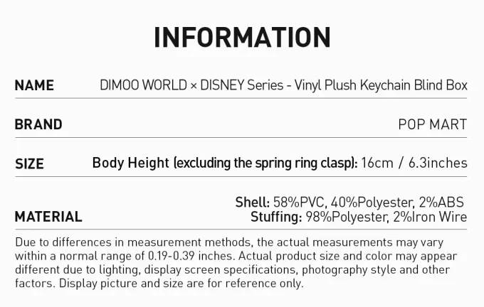 Caixa surpresa de chaveiro de pelúcia de vinil da série DIMOO WORLD × DISNEY Caixa surpresa de chaveiro de pelúcia de vinil da série DIMOO WORLD × DISNEY