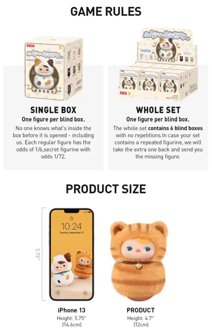 Caixa surpresa de pelúcia de vinil da série PUCKY Roly-Poly Kitty