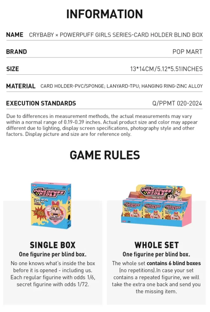 Caixa surpresa para porta-cartões da série CRYBABY× Powerpuff Girls