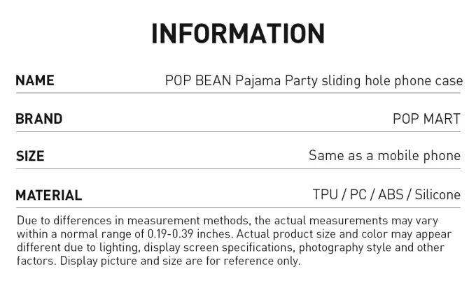 Capa de celular com furo deslizante para festa de pijama POP BEAN