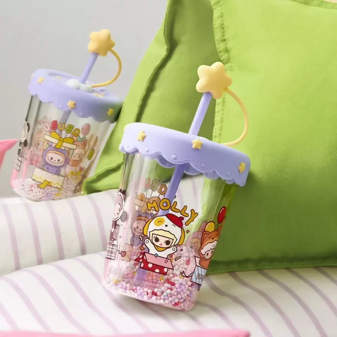 Copo de palha de agitação de camada dupla para festa de pijama POP BEAN