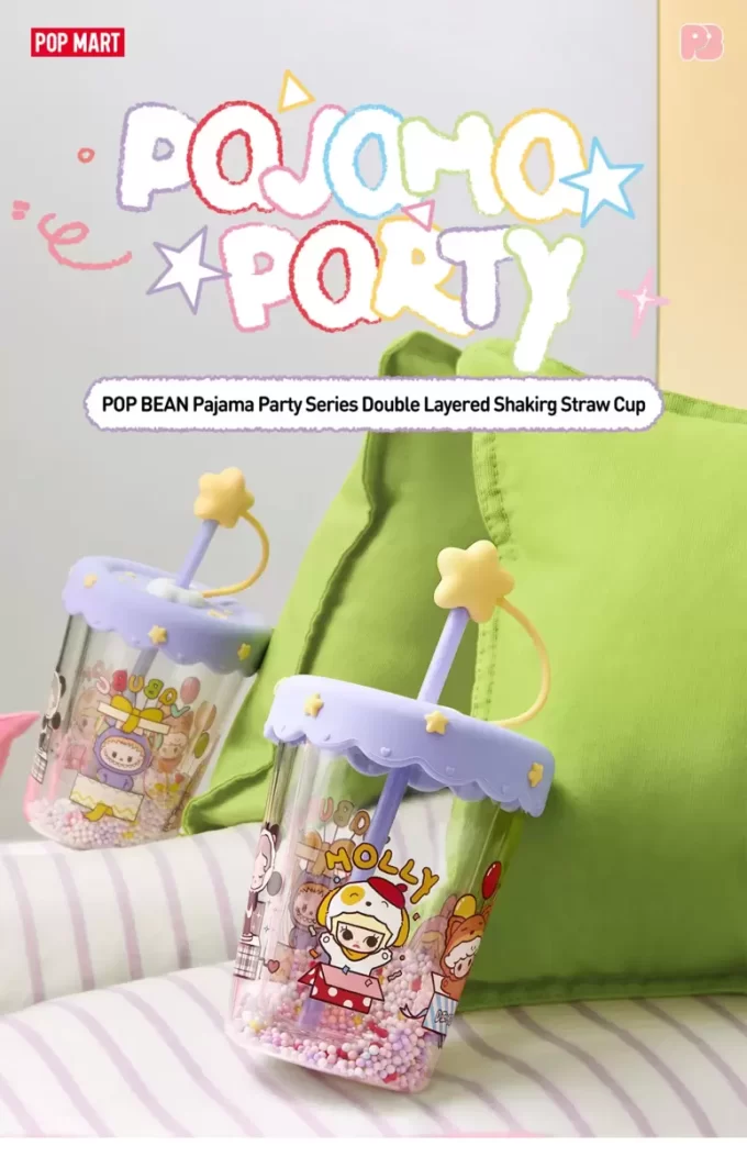 Copo de palha de agitação de camada dupla para festa de pijama POP BEAN