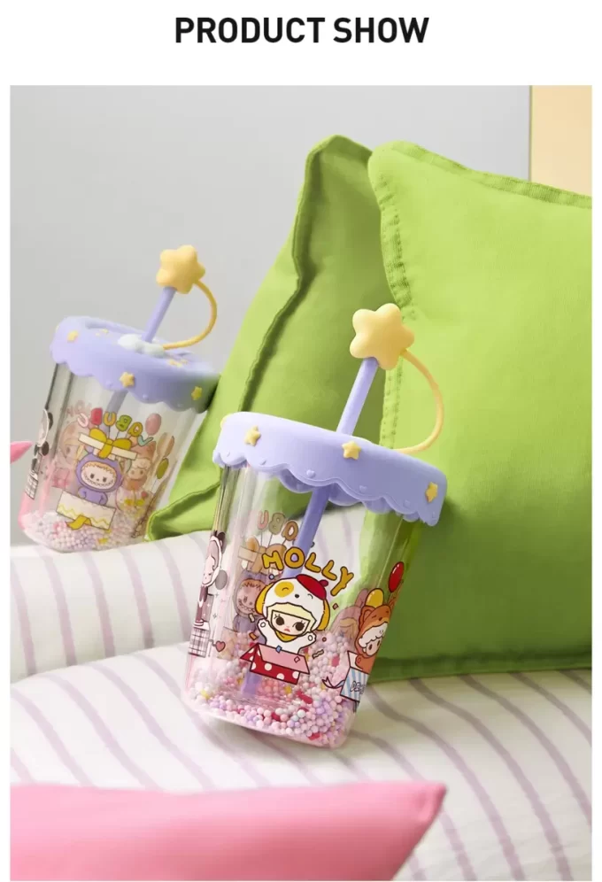 Copo de palha de agitação de camada dupla para festa de pijama POP BEAN