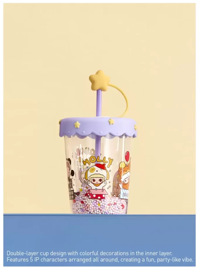 Copo de palha de agitação de camada dupla para festa de pijama POP BEAN