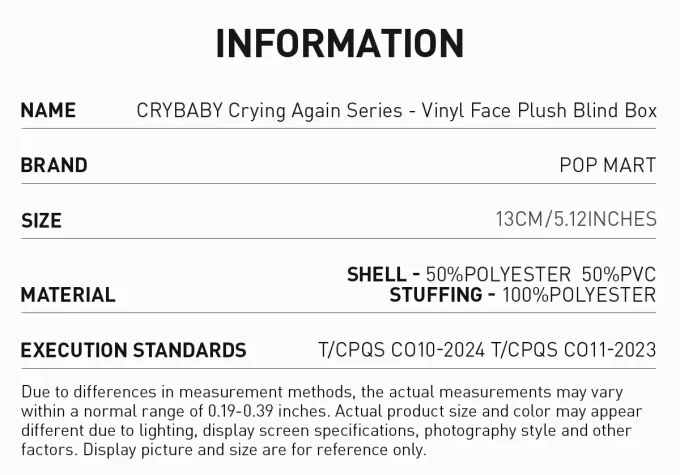 CRYBABY Série Crying Again – Caixa Surpresa de Pelúcia com Rosto de Vinil