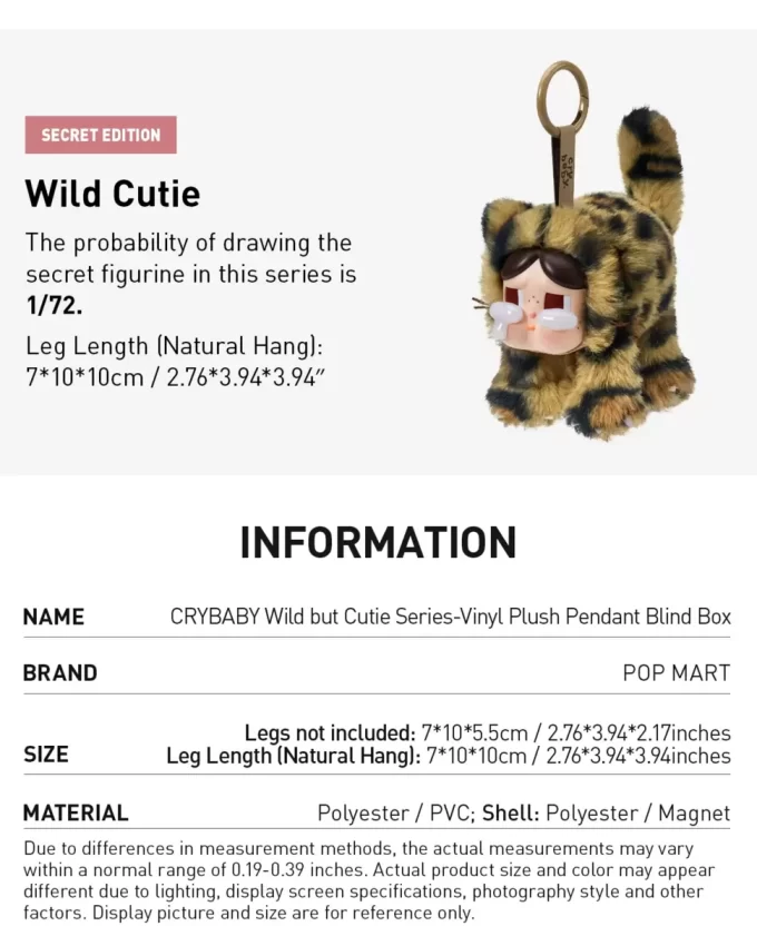 CRYBABY Wild But Cutie Series – Caixa surpresa com pingente de pelúcia de vinil