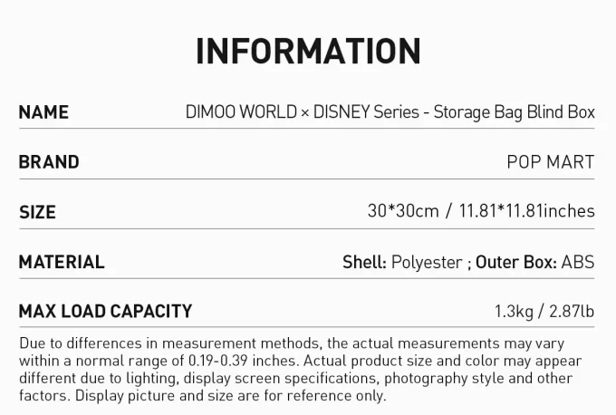 DIMOO WORLD × DISNEY Series – Caixa Surpresa para Sacos de Armazenamento