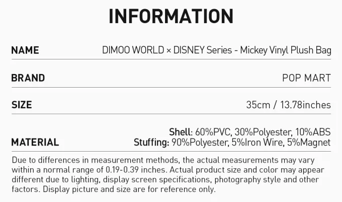 DIMOO WORLD × DISNEY Series-Mickey Bolsa de Pelúcia em Vinil