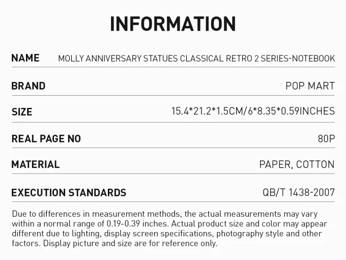 Estátuas de aniversário MOLLY Classical Retro Série 2 – Caderno
