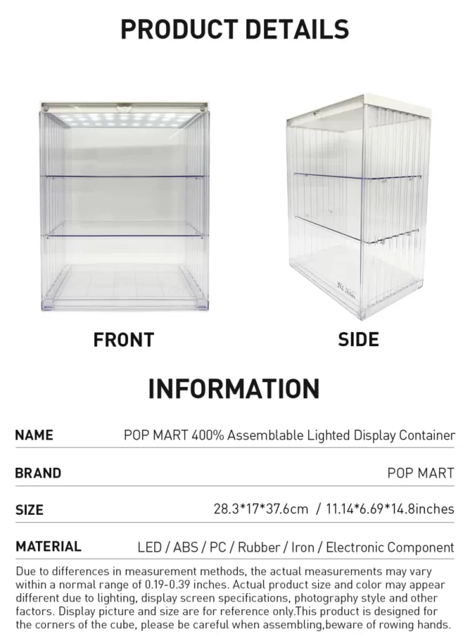 Recipiente de exposição iluminado montável 400% POP MART