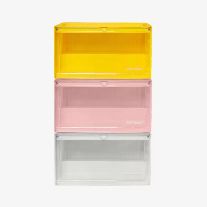 Recipiente de exposição luminosa POP MART (branco, amarelo e rosa)