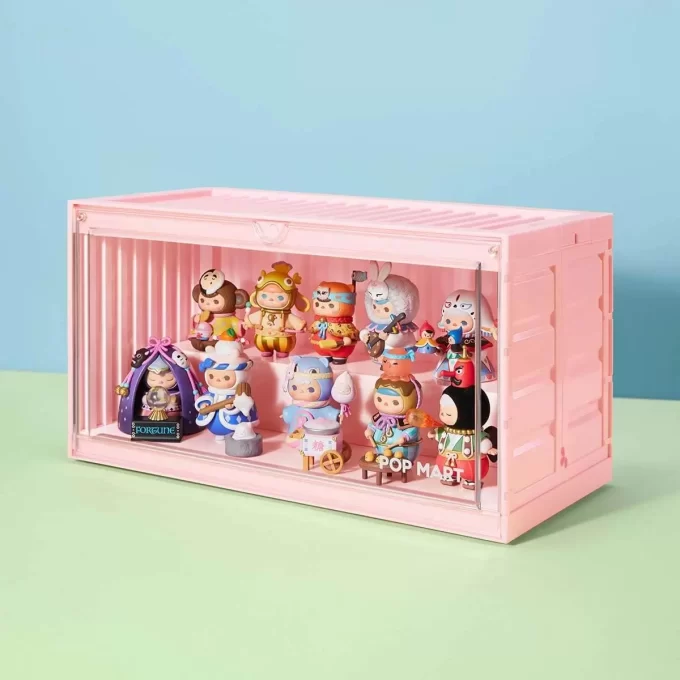 Recipiente de exposição luminosa POP MART (branco, amarelo e rosa)