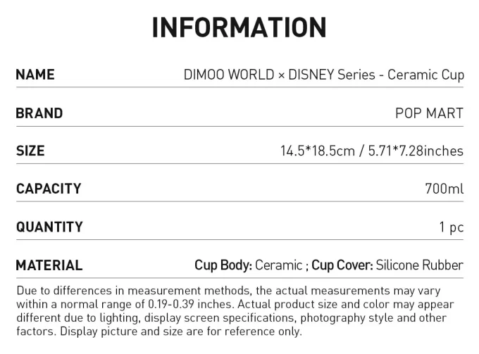 Série DIMOO WORLD × DISNEY – Copo de cerâmica