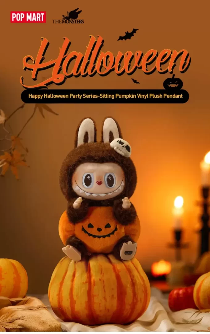 Série Happy Halloween Party – Pingente de pelúcia de vinil com abóbora sentada